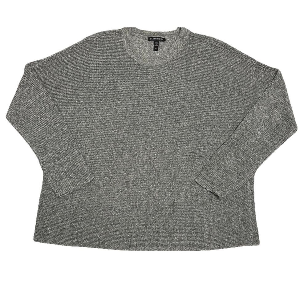 Eileen Fisher Womens Grey Knit Long Sleeve Top Sz S Made In Romania Preppy